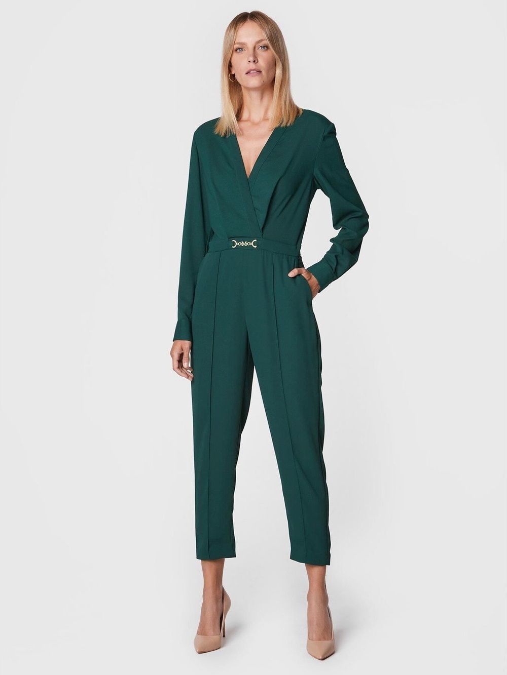 New Guess by Marciano Emerald Green Jumpsuit with Gold Accent Sz 2